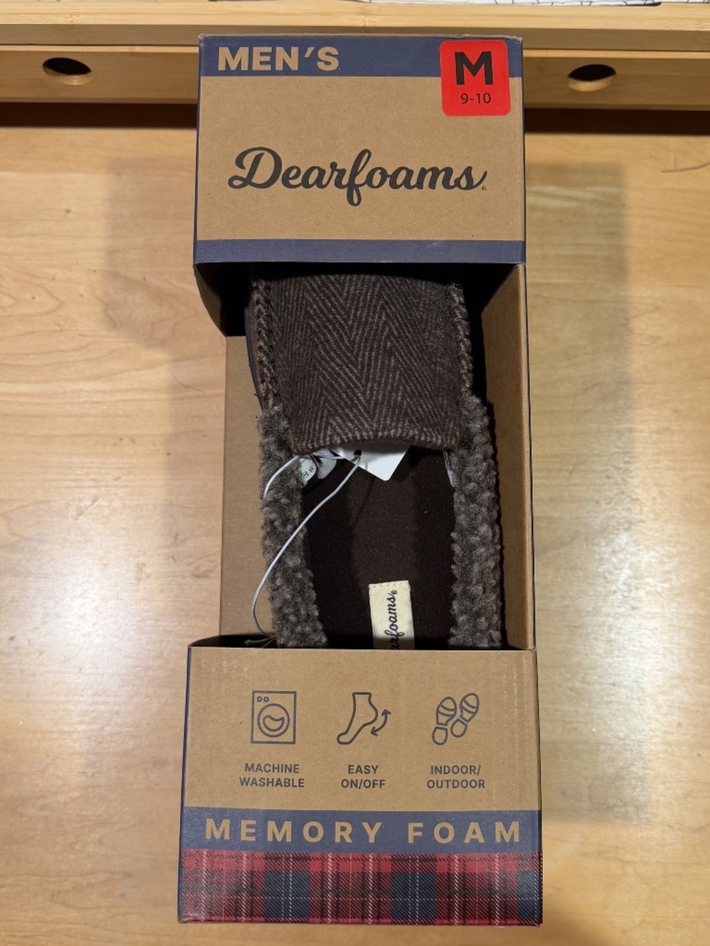 Dearfoams Men's Memory Foam Slippers in Coffee — Size Medium 9-10 (NEW IN BOX)